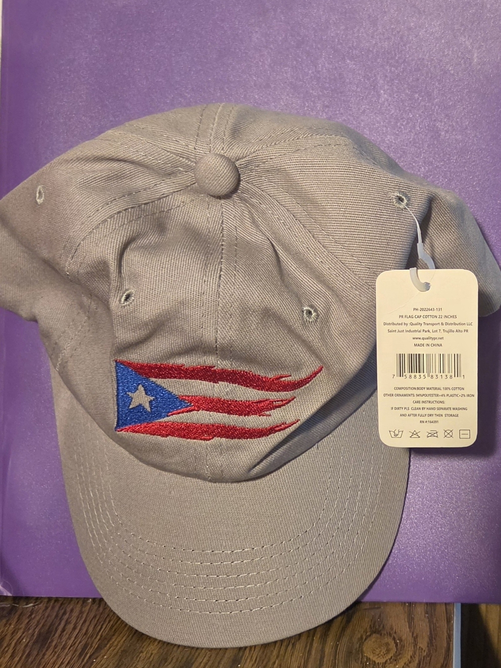 Gray Kids Baseball Cap with Puerto Rico Flag Embroidery